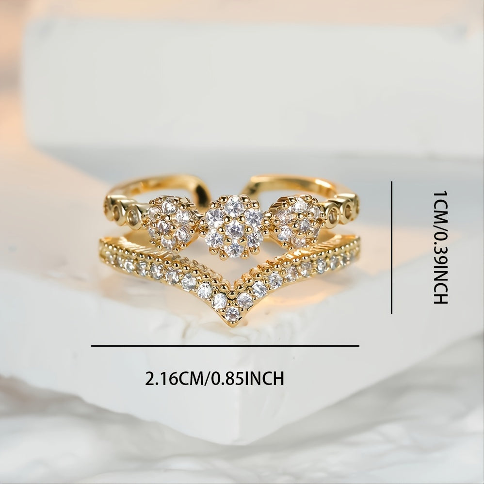18K Gold Plated Double V-cut Ring Women's Ring Fashionable Design