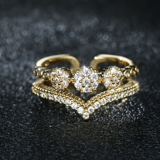 18K Gold Plated Double V-cut Ring Women's Ring Fashionable Design