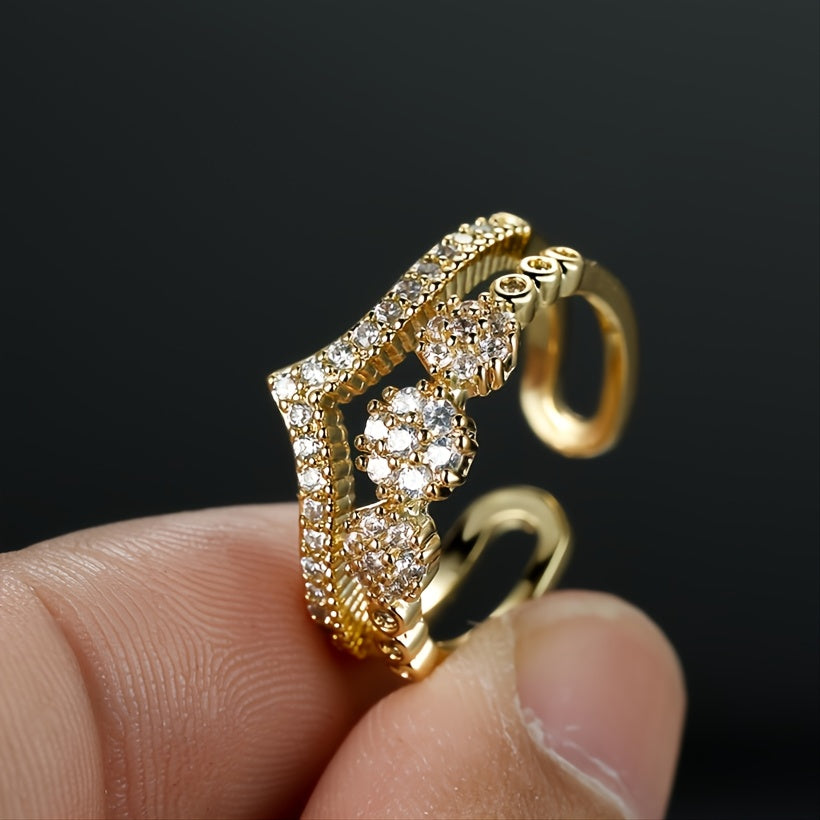 18K Gold Plated Double V-cut Ring Women's Ring Fashionable Design