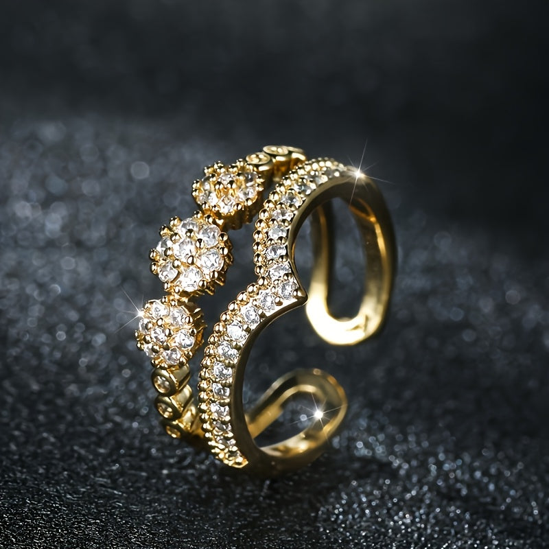 18K Gold Plated Double V-cut Ring Women's Ring Fashionable Design